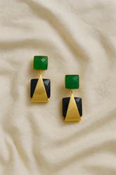 GEOMETRIC DROP EARRINGS – GREEN SQUARE & GOLD TRIANGLE